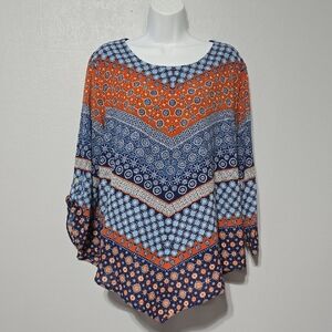 Ruby Rd. Blue and Orange Geometric Blouse